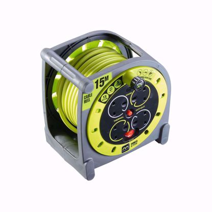 Picture of Masterplug Yellow Case Reel with 15M Black Wire; 4 Sockets 13Amps V2