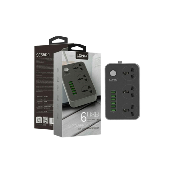 Picture of Extension Socket LDNIO 3-Plugs + 6-USB 3.4A 2M SC3604